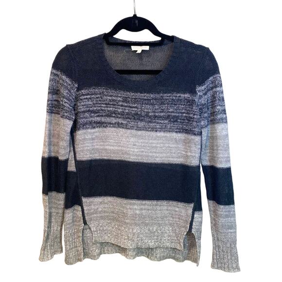 Eileen Fisher 100% Organic Linen Gray Stripped Sheer Knitted Sweater PP - Picture 1 of 8